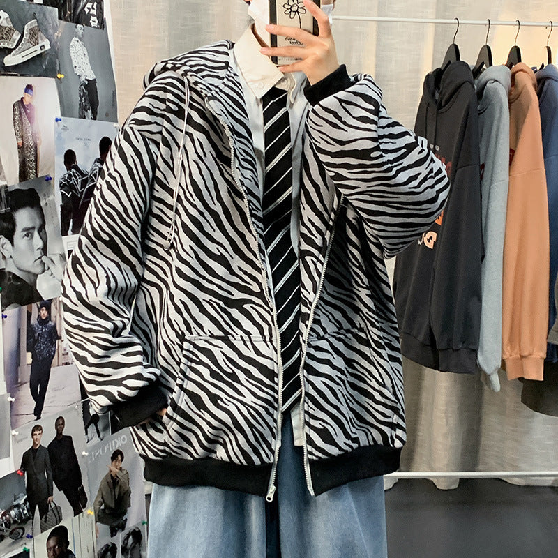 Striped Leopard Pattern Fried Street Sweater Men