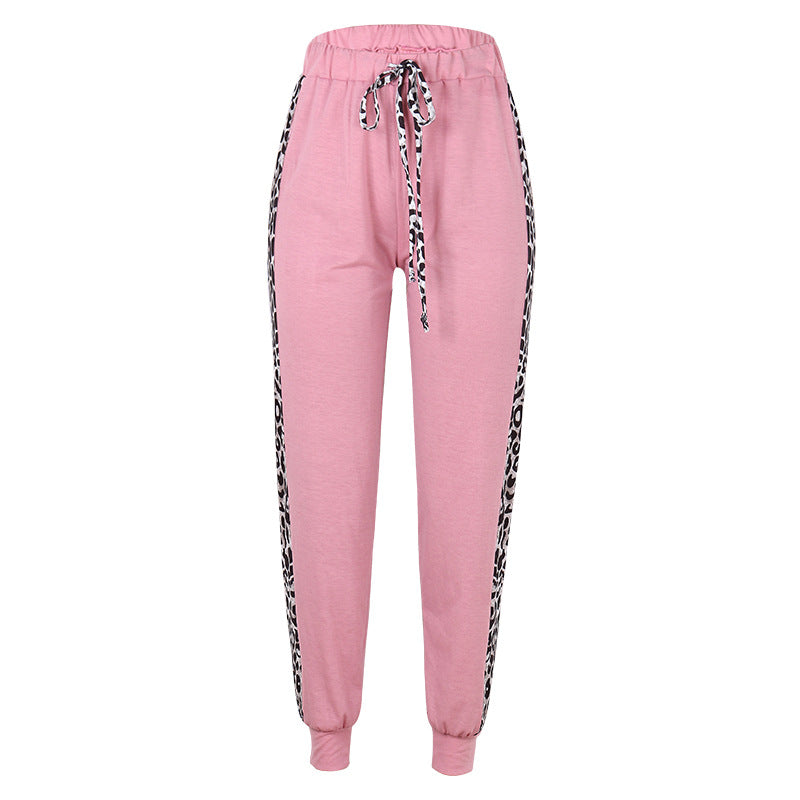 Women Leopard Panel Lace-Up Lounge Pants