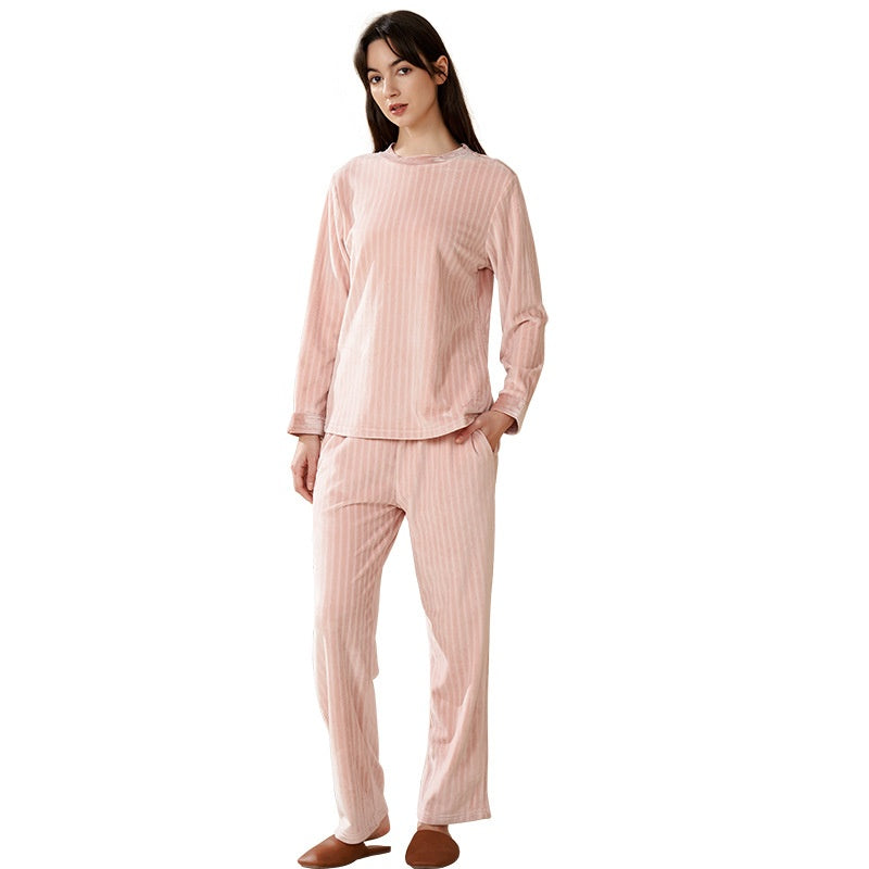 Coral Velvet Pajamas Women's Autumn And Winter Velvet Thickening Outfit Flannel Casual Plus Size Keep Warm Homewear