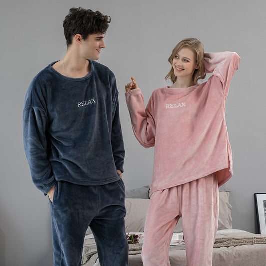 Flannel Pajamas Sets Winter Home Clothes For Women Men Sleepwear Couple