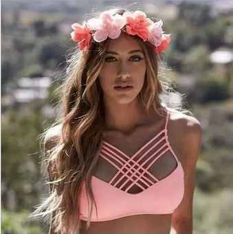 2021 cut out Bikinis Sexy pink bandage cut out Halter bikini swimsuit women cross Women's swimwear swimming suit