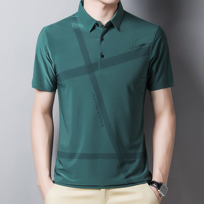 Ice Silk Casual Loose Lapel Half Sleeve Polo Shirt