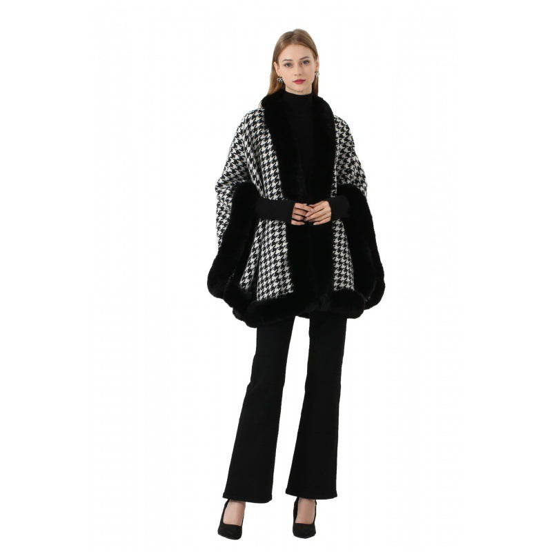 Tweed Shawl Scarf Cape Coat Women