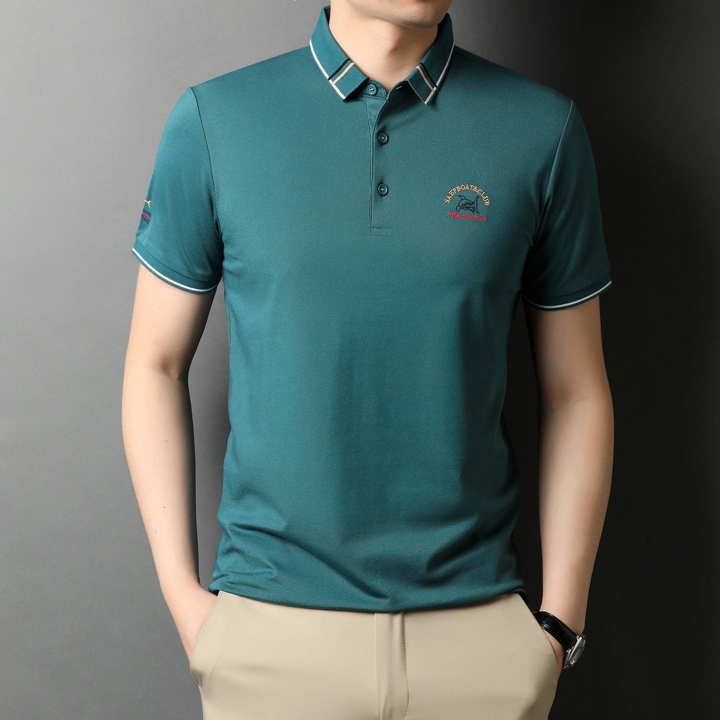 Summer New Style Short-sleeved Lapel Polo Shirt Pure Color Casual Self-cultivation Tide Brand