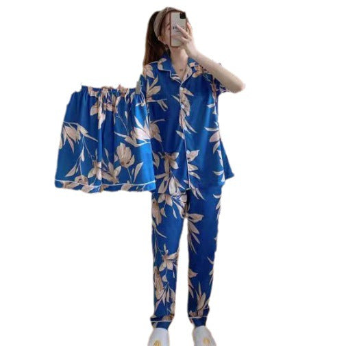 Fruit Pajamas Women's Summer Thin Short-sleeved Trousers Milk Silk Cute Loungewear Three-piece Suit