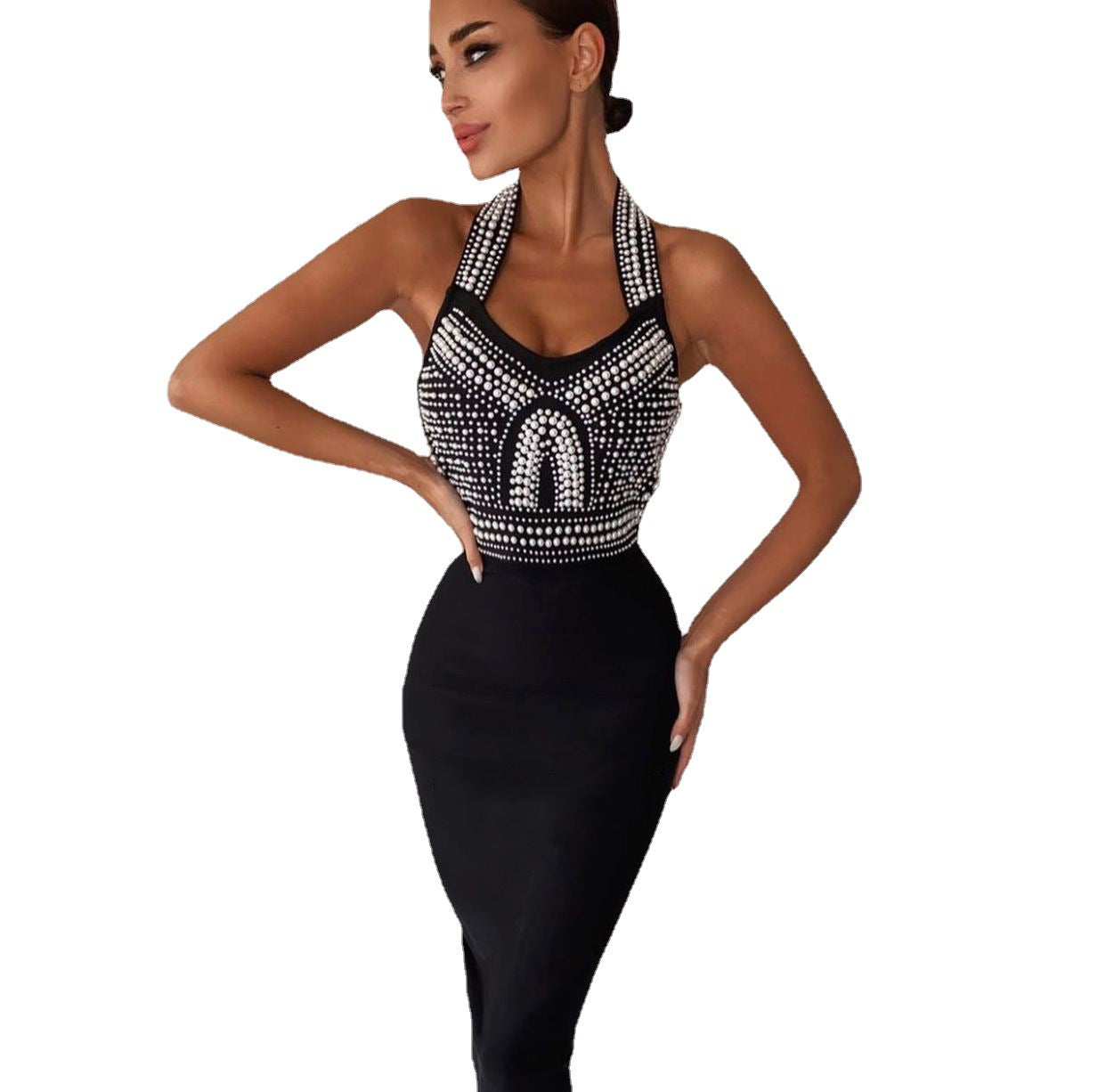 Fashion Sleeveless Tight Beaded Diamond Dress