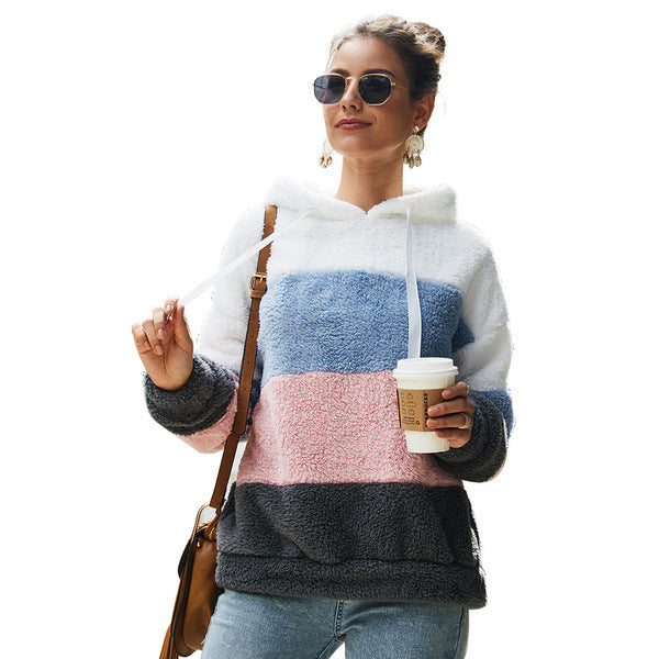 Stitching Loose Coat Plush Sweater Top Women