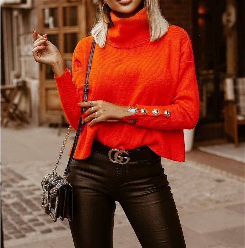 Women Solid Color Turtleneck Fashion Sweater