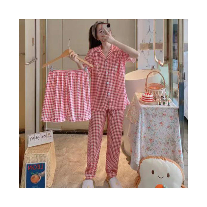 Fruit Pajamas Women's Summer Thin Short-sleeved Trousers Milk Silk Cute Loungewear Three-piece Suit