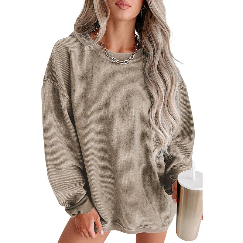 Leisure Style Oversize Solid Color Pullover Thread