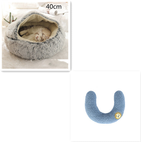 2 In 1 Dog And Cat Bed Pet Winter Bed Round Plush Warm Bed House Soft Long Plush Pets Bed