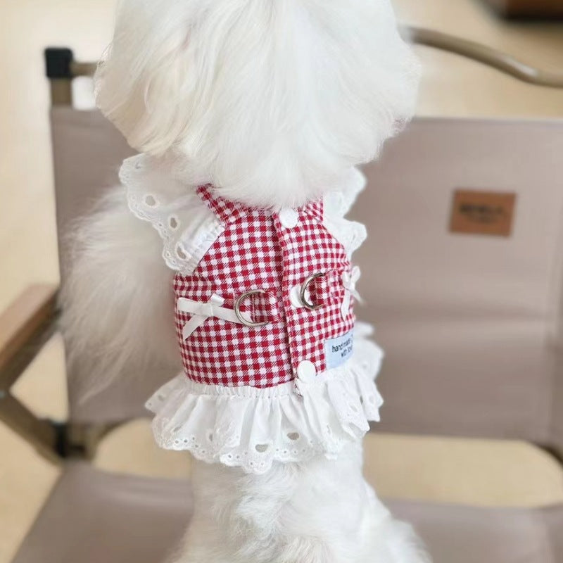 Thin Chest And Back Pet Dog Cat Clothes Traction Pastoral Skirt