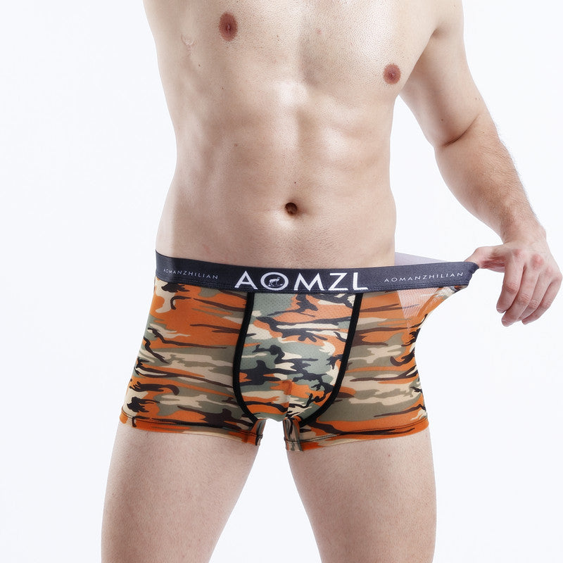 Comfortable Breathable Camouflage Mid-waist Boxer Men's Ice Silk Underwear