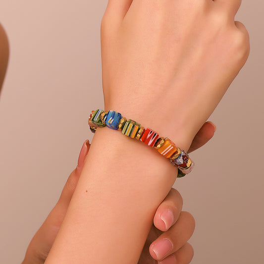 Murano Bouquet Mille-fleurs Glass Bead Unique Crystal Bracelet