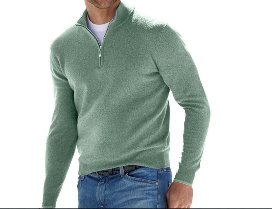 Men's Fashion Casual Long Sleeve V-neck Cashmere Zipper Top