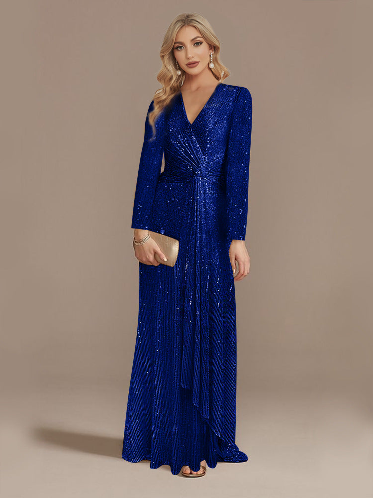 Long Sleeve V-neck Fishtail Party Evening Dress