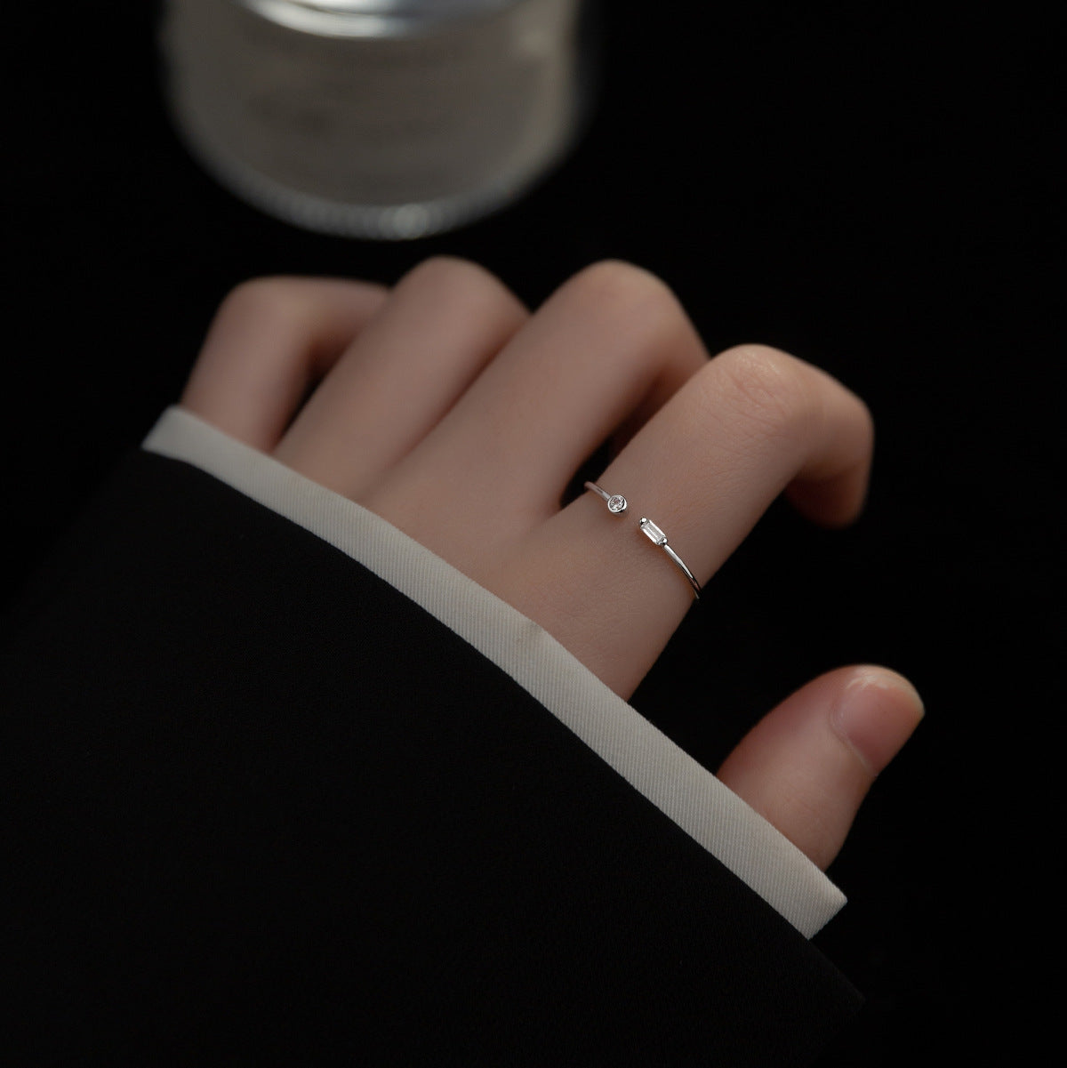 S925 Silver Small Lady Square Diamond Open Ring For Women