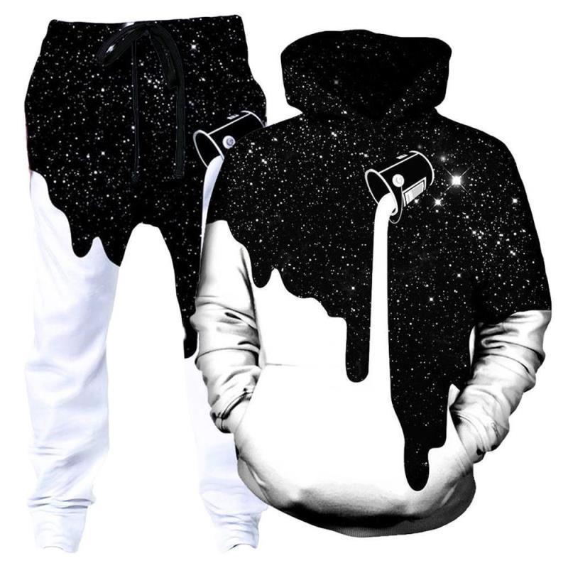 3D Digital Printing Milk Cup Starry Sky Leisure Hooded Sweater Set