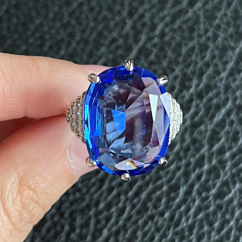 Women's Inlaid Sapphire Blue Topaz Ring