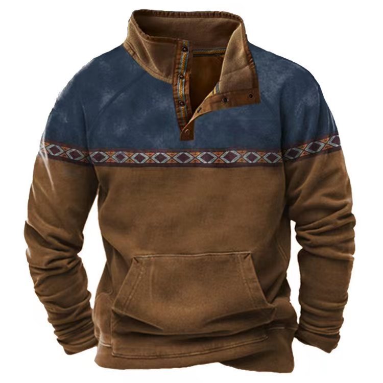 Men's Half Zipper Printed Long-sleeved Top