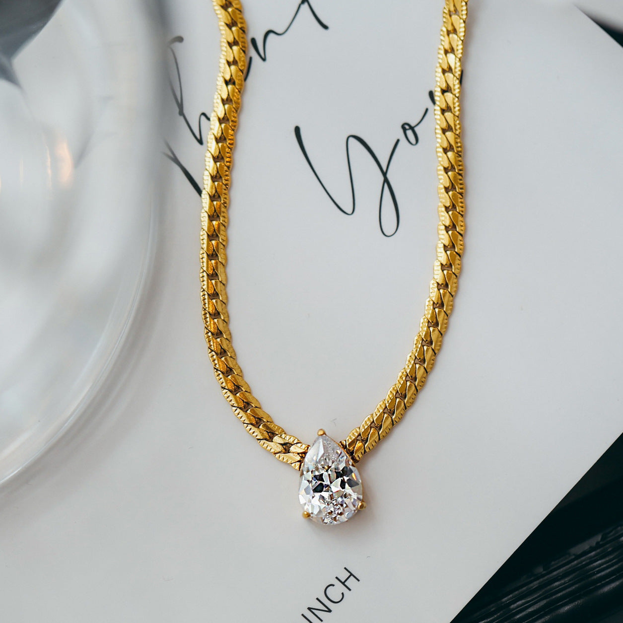 Water Drop Zircon Snake Bone Necklace Clavicle Chain