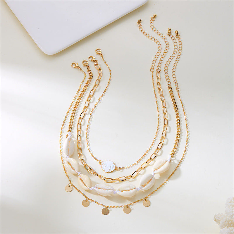 Summer Retro Vacation Style Beach Shell Artificial Pearl Conch Multi-layer Women's Necklace