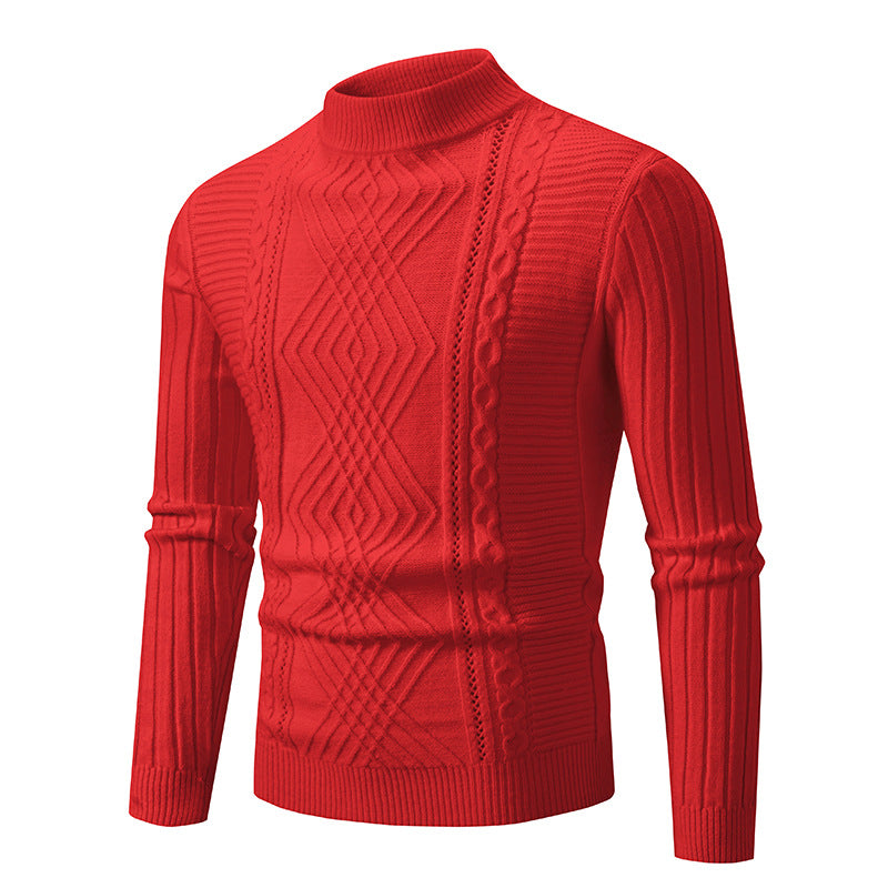 Men's Solid Color Stand Collar Sweater Sweater