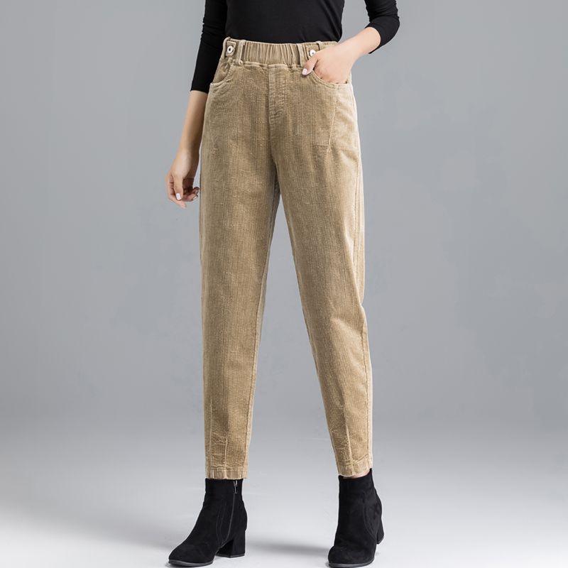 Elegant Striped Pants Tapered Corduroy Women