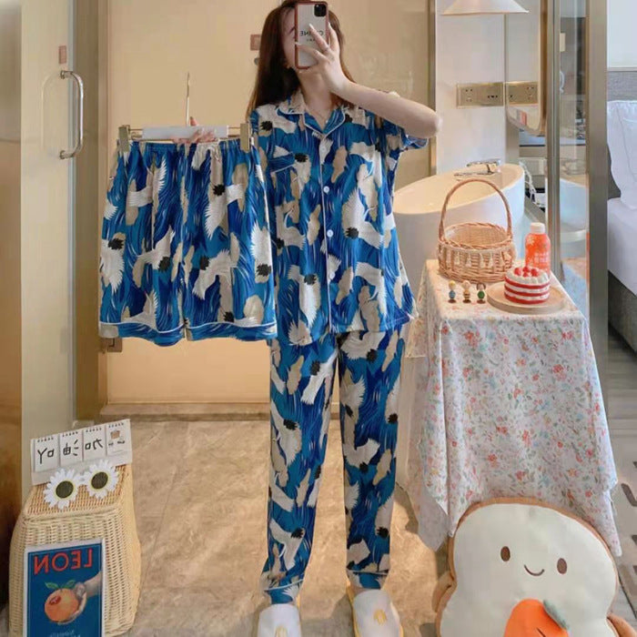 Fruit Pajamas Women's New Summer Thin Short-sleeved Trousers Milk Silk Cute Loungewear Three-piece Suit