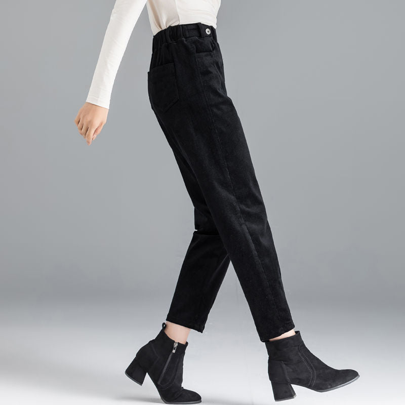 Elegant Striped Pants Tapered Corduroy Women