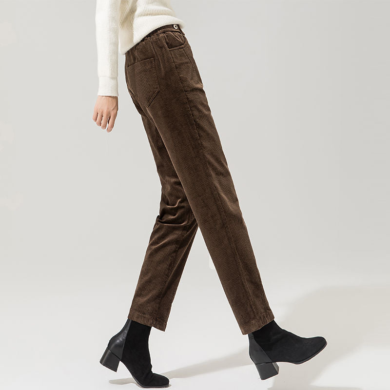 Elegant Striped Pants Tapered Corduroy Women