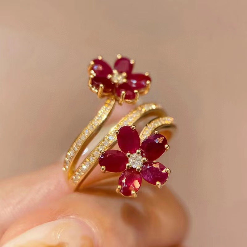 Retro Exquisite High-grade Flower Ruby Ring For Women
