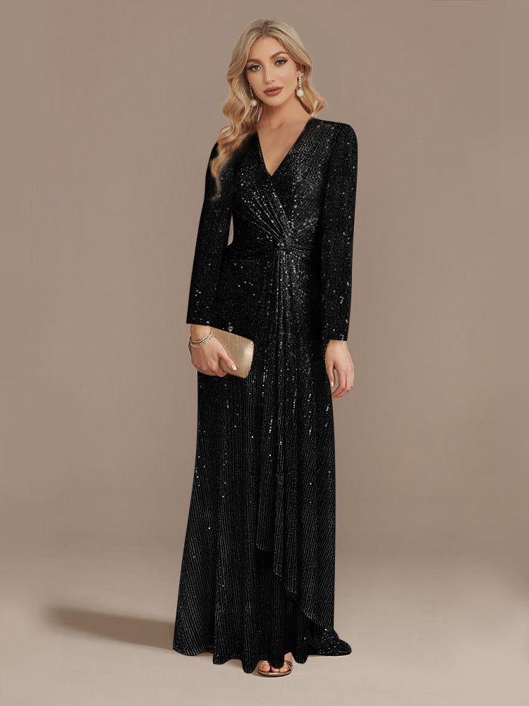 Long Sleeve V-neck Fishtail Party Evening Dress