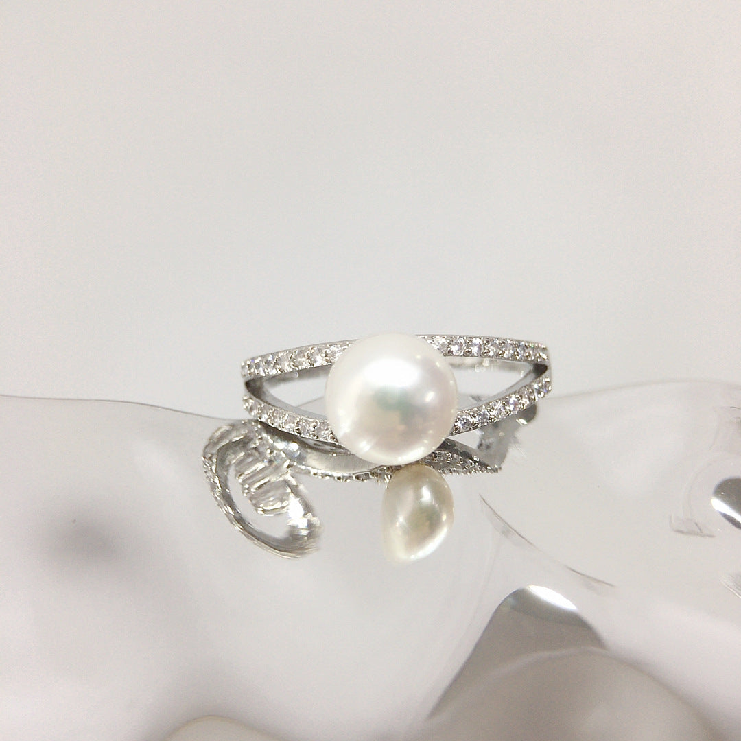Simple AAA Zircon Natural Freshwater Pearl Ring