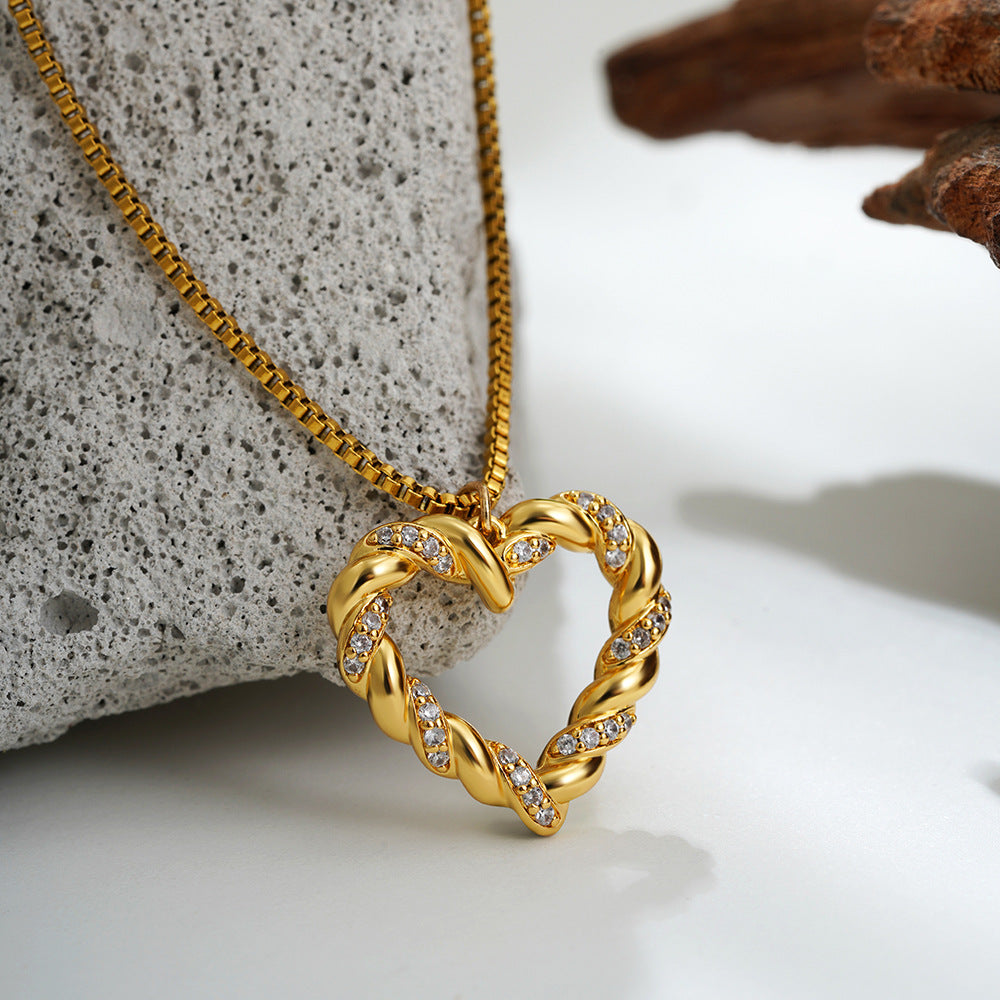 18K Gold Stainless Steel Micro Inlaid Zircon Love Twist Necklace