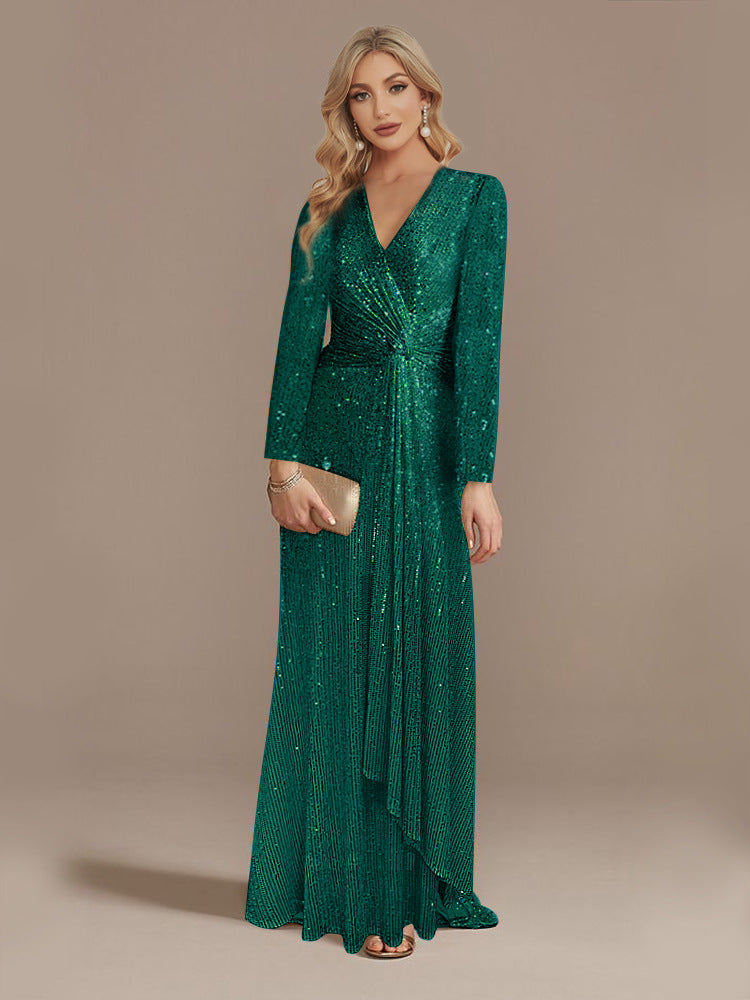 Long Sleeve V-neck Fishtail Party Evening Dress