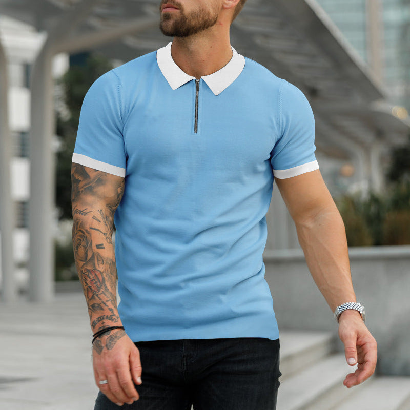 Men's Fashion Casual Patchwork Contrast Color Polo Shirt Short Sleeve