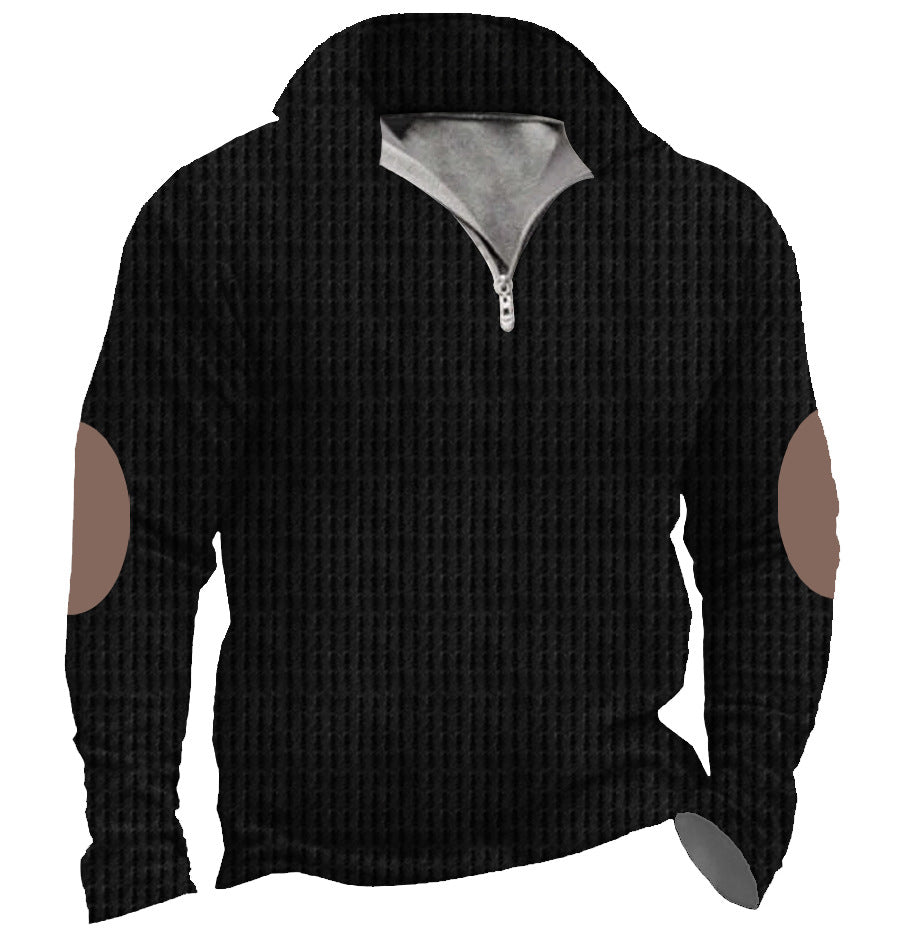 Men's Open Chest Stand Collar 3D Printed Turtleneck Zipper Polo Shirt