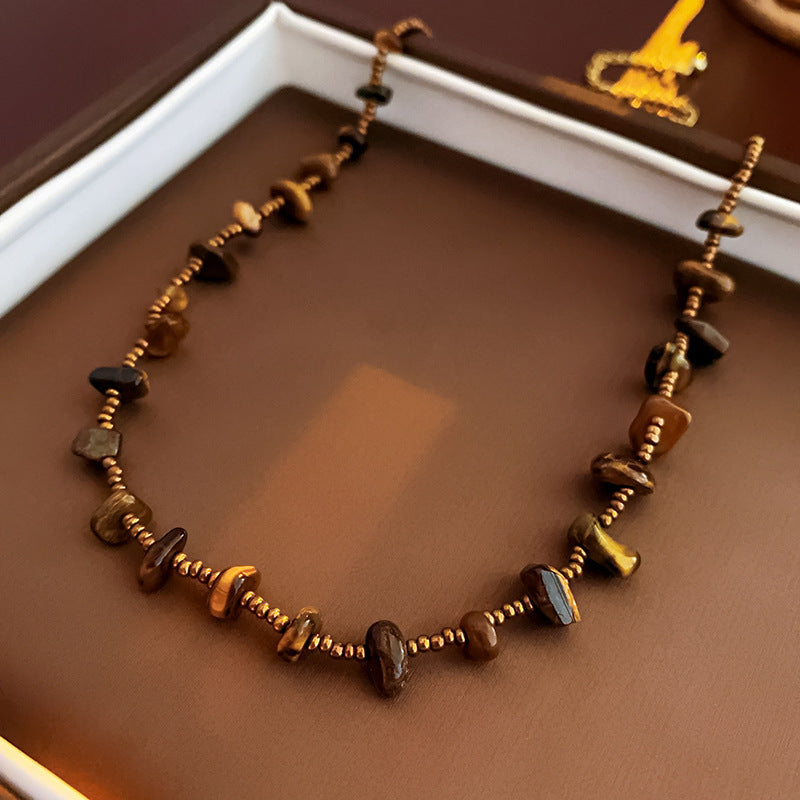 European And American Retro Natural Tigereye Beaded Necklace For Women