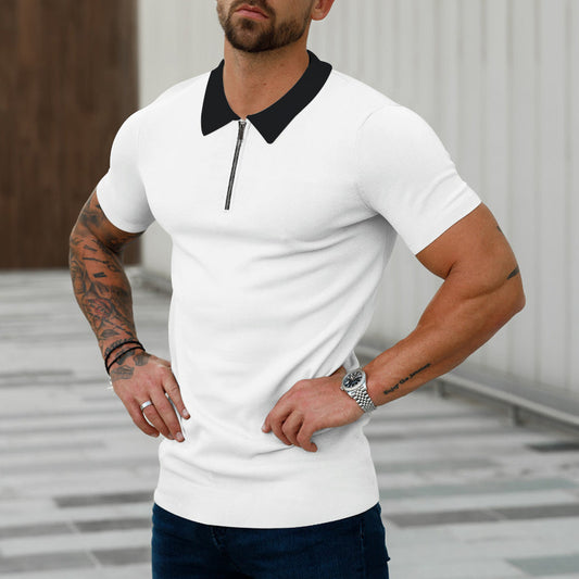 Men's Fashion Casual Patchwork Contrast Color Polo Shirt Short Sleeve