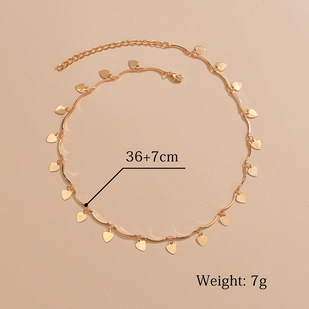 Retro Personality Twin Style Alloy Love Heart Tassel Pendant Gold Chain Adjustable