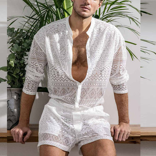 Long Sleeve Shirt Casual Shorts Fashion Men's Suit Men's Clothing Matching Suit Summer Suit Sportswear