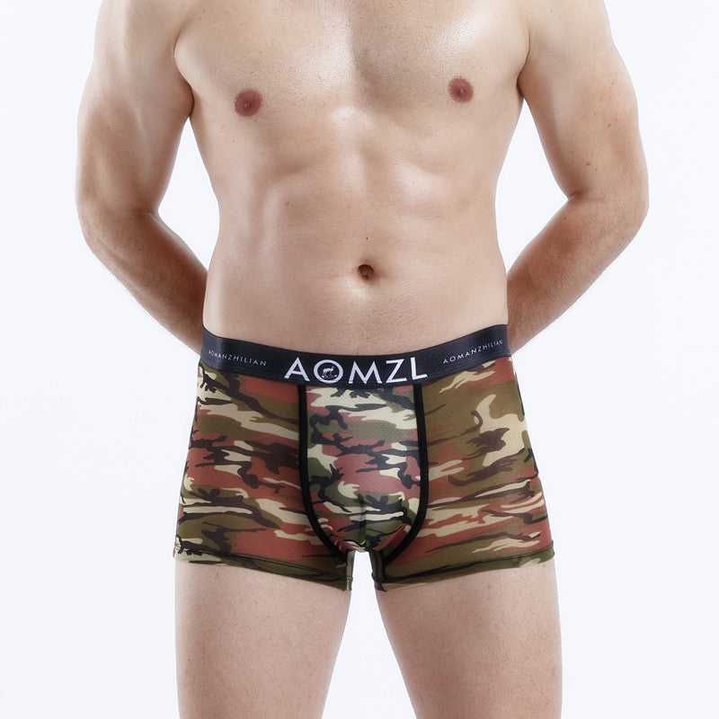 Comfortable Breathable Camouflage Mid-waist Boxer Men's Ice Silk Underwear