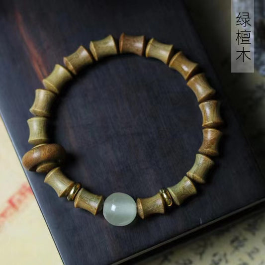 Vintage Single Circle Luminous Natural Green Sandalwood Bamboo Bracelet
