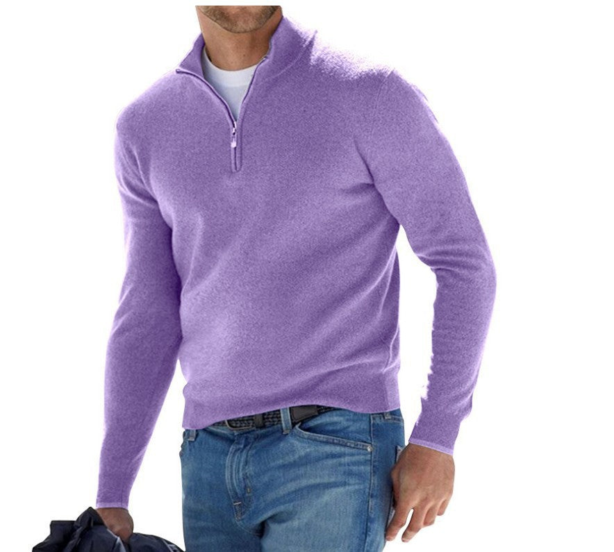 Men's Fashion Casual Long Sleeve V-neck Cashmere Zipper Top