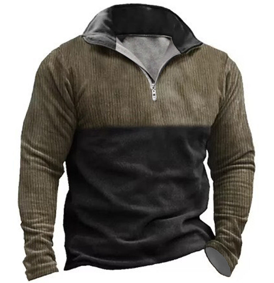 Men's Open Chest Stand Collar 3D Printed Turtleneck Zipper Polo Shirt