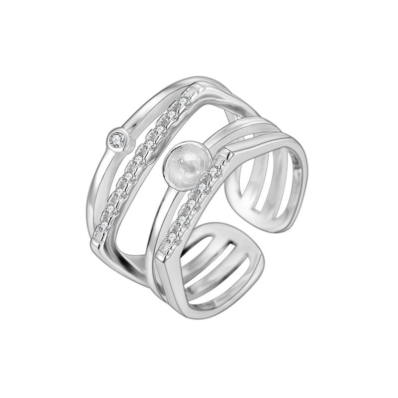Sterling Silver Pearl Eardrop Frame Women's Multi-layer Open Ring