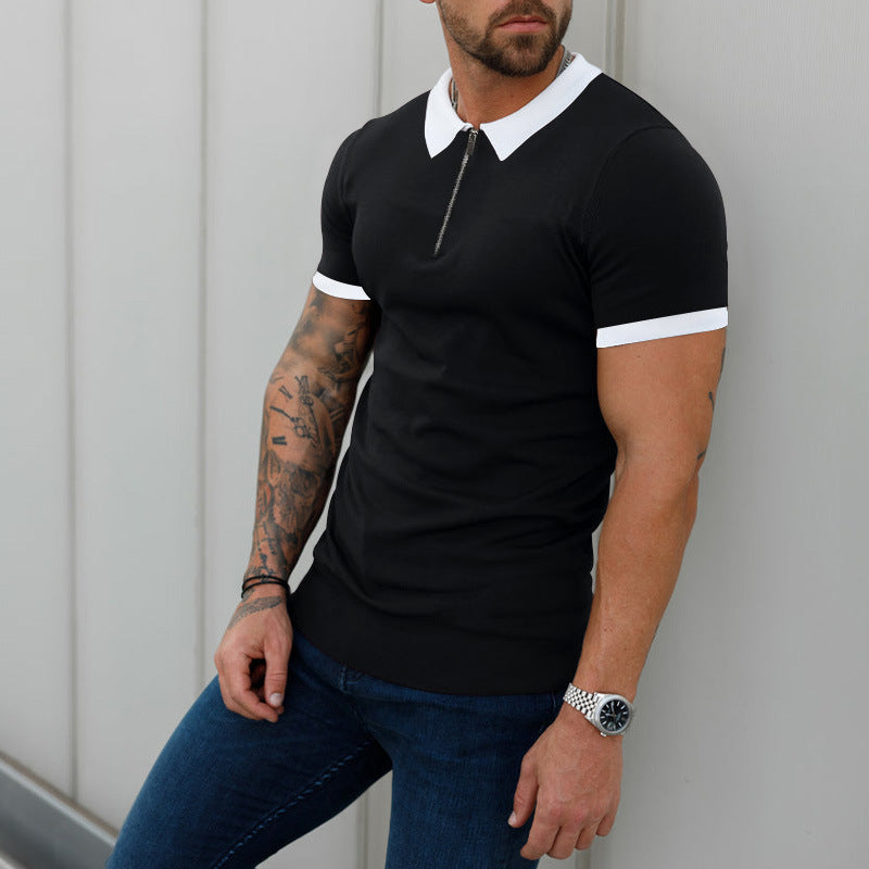 Men's Fashion Casual Patchwork Contrast Color Polo Shirt Short Sleeve