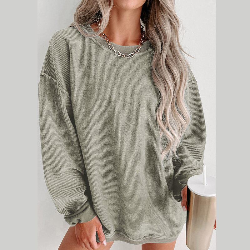 Leisure Style Oversize Solid Color Pullover Thread