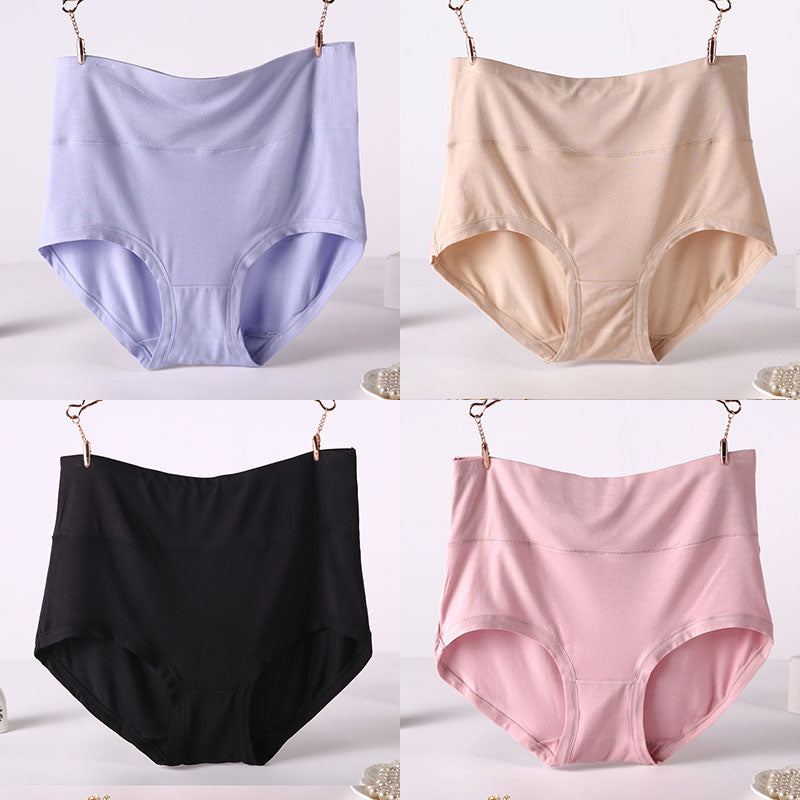 Women Underwear Soft Viscose Solid Color High Waist Panties 4pcs A Lot